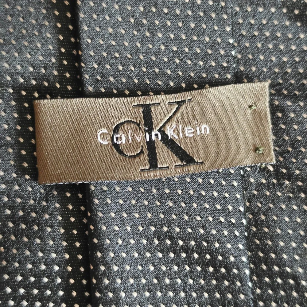 Calvin Klein Necktie Mens OS Black White Micro Dot 100% Silk Made in USA